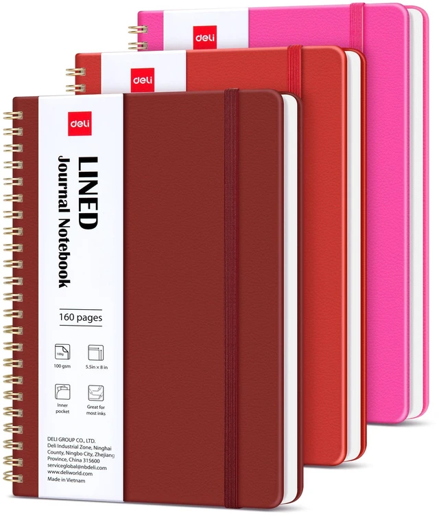 Main image of 3 Pack Lined Spiral Journal Notebook, 160 Pages, A5 (5.5"x8") Hardcover Writing Notebook, College Ruled Spiral Bound Journal for Women & Men - Perfect for Work, School, Office & Note Taking