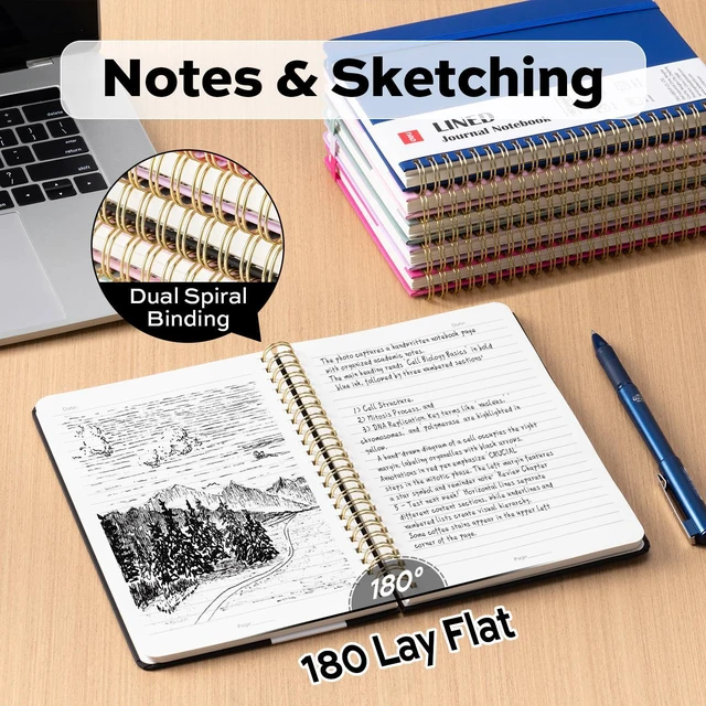 Alt view image 2 of 7 - 3-Pack Lined Spiral Journal Notebook Black, 160 Pages, A5 (5.5"x8") Hardcover Writing Notebook, College Ruled Spiral Bound Journal for Women & Men - Perfect for Work, School, Office & Note Taking