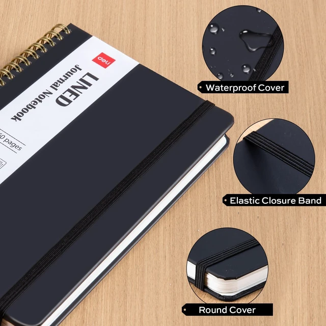 Alt view image 5 of 7 - 3-Pack Lined Spiral Journal Notebook Black, 160 Pages, A5 (5.5"x8") Hardcover Writing Notebook, College Ruled Spiral Bound Journal for Women & Men - Perfect for Work, School, Office & Note Taking