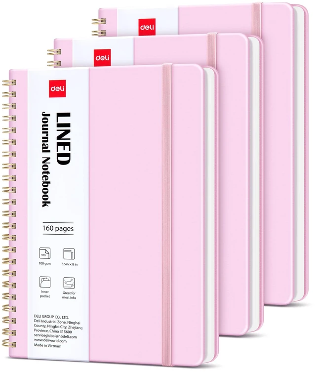 Main image of 3 Pack Lined Spiral Journal Notebook, 160 Pages, A5 (5.5"x8") Hardcover Writing Notebook, College Ruled Spiral Bound Journal for Women & Men - Perfect for Work, School, Office & Note Taking