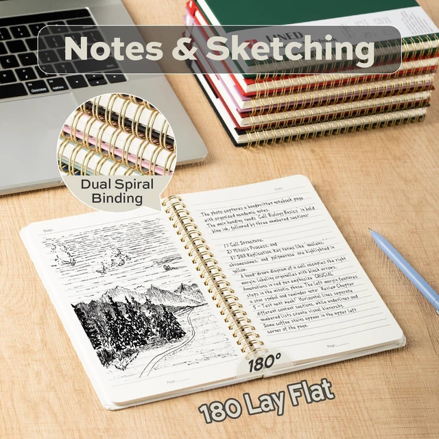 Alt view image 2 of 7 - 3 Pack Lined Spiral Journal Notebook, 160 Pages, A5 (5.5"x8") Hardcover Writing Notebook, College Ruled Spiral Bound Journal for Women & Men - Perfect for Work, School, Office & Note Taking
