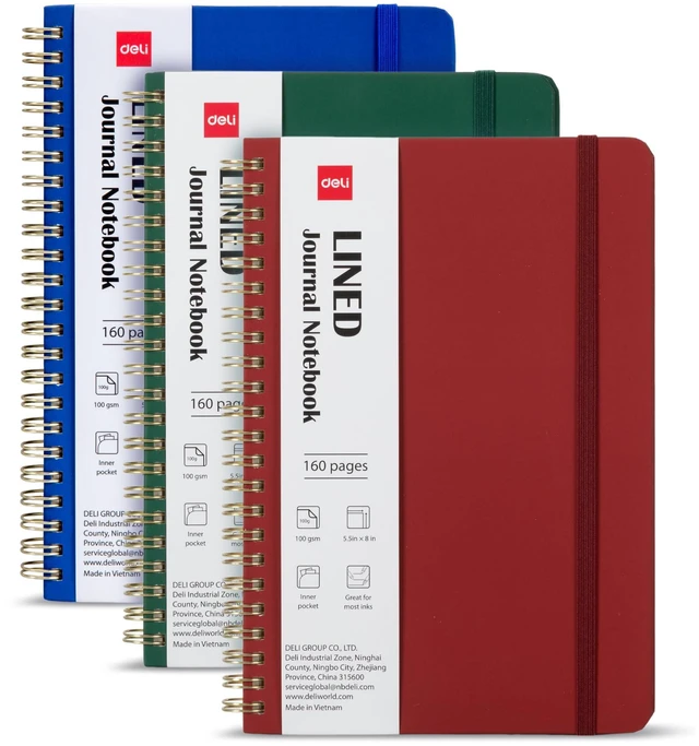 Main image of 3 Pack Lined Spiral Journal Notebook, 160 Pages, A5 (5.5"x8") Hardcover Writing Notebook, College Ruled Spiral Bound Journal for Women & Men - Perfect for Work, School, Office & Note Taking