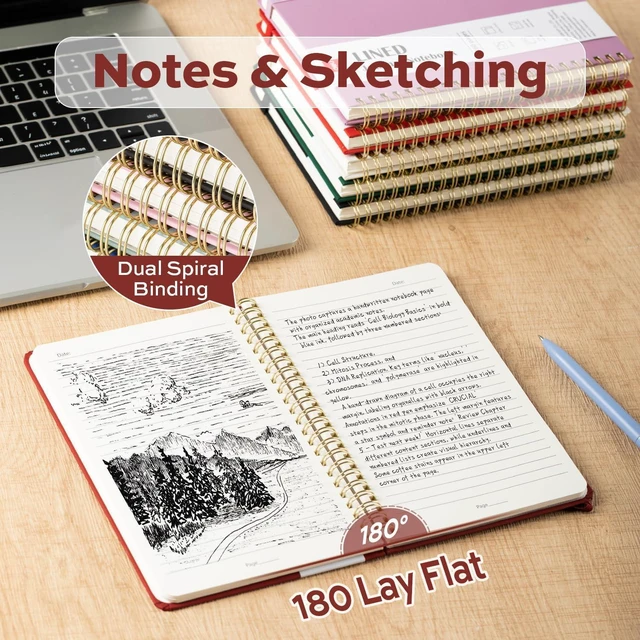 Alt view image 2 of 7 - 3 Pack Lined Spiral Journal Notebook, 160 Pages, A5 (5.5"x8") Hardcover Writing Notebook, College Ruled Spiral Bound Journal for Women & Men - Perfect for Work, School, Office & Note Taking
