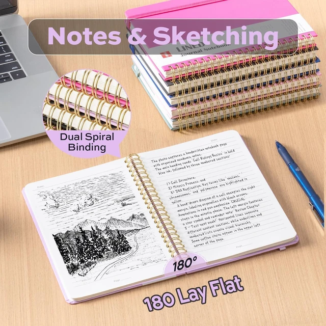 Alt view image 2 of 7 - 3 Pack Lined Spiral Journal Notebook, 160 Pages, A5 (5.5"x8") Hardcover Writing Notebook, College Ruled Spiral Bound Journal for Women & Men - Perfect for Work, School, Office & Note Taking