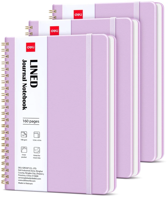 Main image of 3 Pack Lined Spiral Journal Notebook, 160 Pages, A5 (5.5"x8") Hardcover Writing Notebook, College Ruled Spiral Bound Journal for Women & Men - Perfect for Work, School, Office & Note Taking