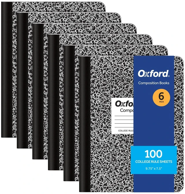 Main image of Composition Notebooks, College Ruled Paper, 9-3/4 x 7-1/2 Inches, 100 Sheets, Black, 6 Pack (63767)