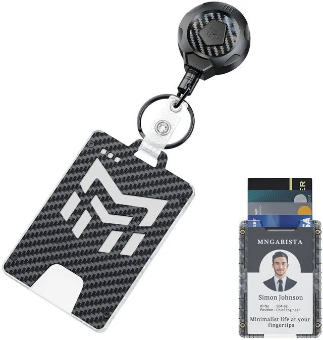Main image of Retractable Badge Holder, Heavy Duty Badge Reel Keychain with Belt Clip, 3K Carbon Fiber ID Card Holder Lanyard with 32.28" Retractable Key Chain, Black