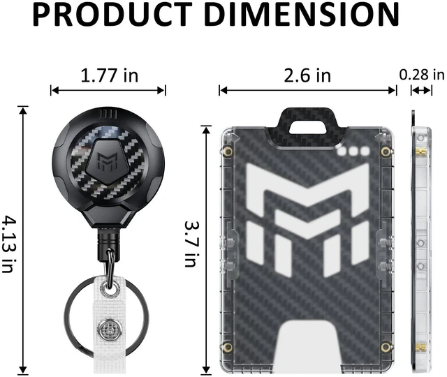 Alt view image 7 of 7 - Retractable Badge Holder, Heavy Duty Badge Reel Keychain with Belt Clip, 3K Carbon Fiber ID Card Holder Lanyard with 32.28" Retractable Key Chain, Black