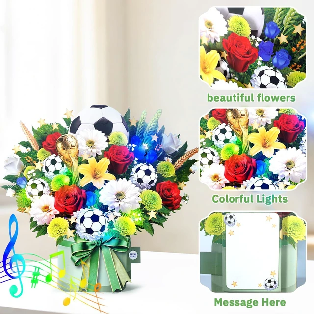 Alt view image 7 of 7 - Soccer Birthday Card for Men with Music & Lights, 3D Pop Up Football Gift for Soccer Fans, Dad, Husband, Boyfriend and Boys