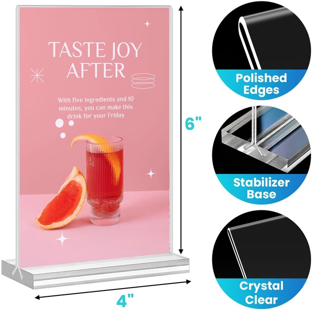 Alt view image 2 of 7 - Acrylic Sign Holder 4x6, 15 Pack Clear Double Sided Menu Vertical Display Stand, Desktop Paper Holder Suitable for Restaurants, Office, Store, Show Fair