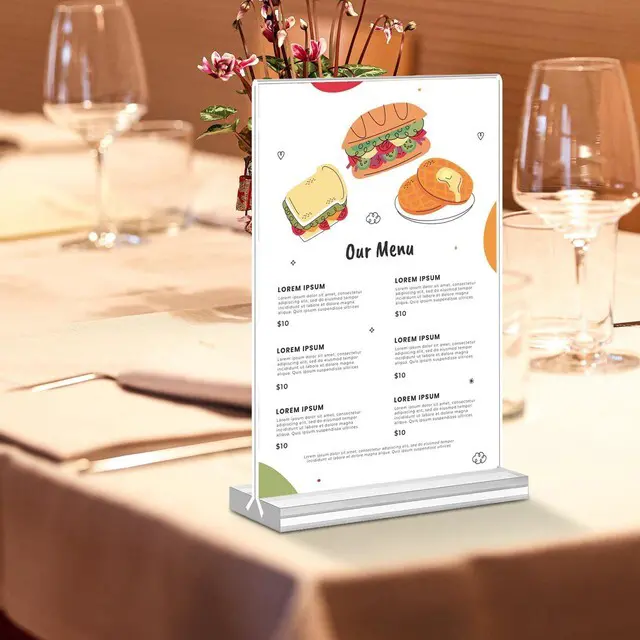 Alt view image 5 of 7 - Acrylic Sign Holder 4x6, 15 Pack Clear Double Sided Menu Vertical Display Stand, Desktop Paper Holder Suitable for Restaurants, Office, Store, Show Fair