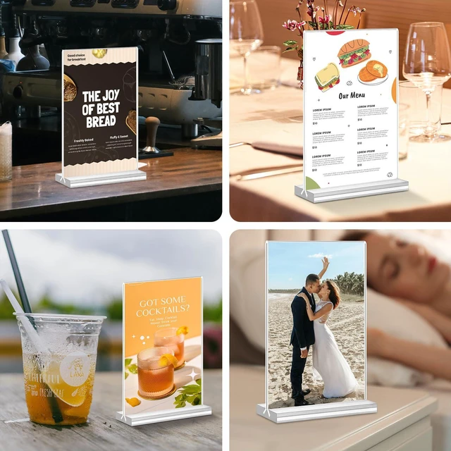 Alt view image 7 of 7 - Acrylic Sign Holder 4x6, 15 Pack Clear Double Sided Menu Vertical Display Stand, Desktop Paper Holder Suitable for Restaurants, Office, Store, Show Fair