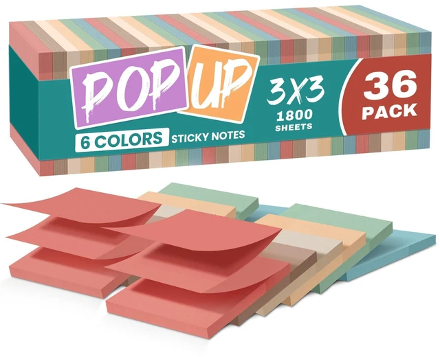 Main image of 36 Pads Pop Up Sticky Notes, 3x3 Inches, Accordion Self-Stick Notes Accordion Sticky Notes Refill for Dispenser, Bulk Sticky Notes for Office, Home, School, Meeting & Reminders, Vintage