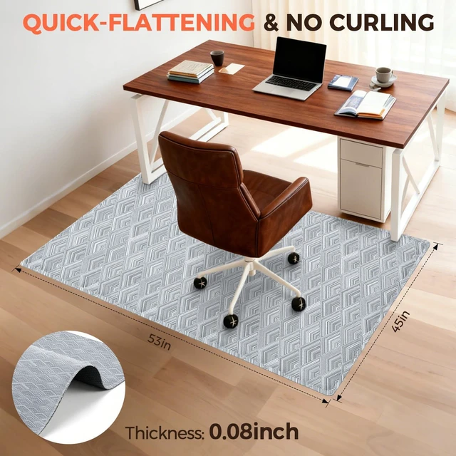 Alt view image 4 of 7 - Office Chair Mat for Hardwood Floor, 45"x53" Heavy Duty Computer Chair Mat - Fast Flat & Smooth Glide - Non-Slip Desk Chair Floor Protector for Home Office - Gray Diamond