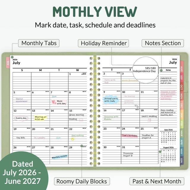 Alt view image 2 of 7 - Planner 2026-2027, Academic Planner Weekly & Monthly,Soft Cover Vegan Leather Calendar Planner, July 2026 - June 2027, 8.5" x 11", Daily Agenda with Tabs, Student Teacher Planning Organizer