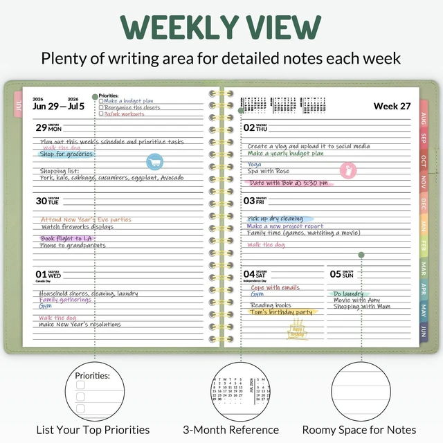 Alt view image 3 of 7 - Planner 2026-2027, Academic Planner Weekly & Monthly,Soft Cover Vegan Leather Calendar Planner, July 2026 - June 2027, 8.5" x 11", Daily Agenda with Tabs, Student Teacher Planning Organizer