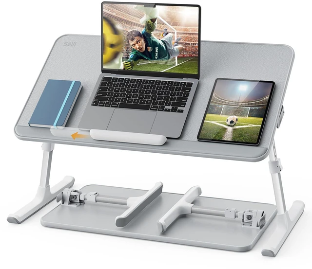 Main image of Non-Slip Leather Laptop Bed Tray Table,Lap Desk with Laptop Stopper Portable Height & Angle Adjustable Laptop Stand with Foldable Legs, Notebook Stand Reading Desk for Sofa Couch