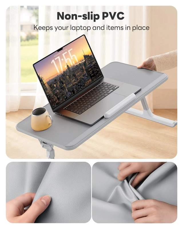 Alt view image 2 of 7 - Non-Slip Leather Laptop Bed Tray Table,Lap Desk with Laptop Stopper Portable Height & Angle Adjustable Laptop Stand with Foldable Legs, Notebook Stand Reading Desk for Sofa Couch