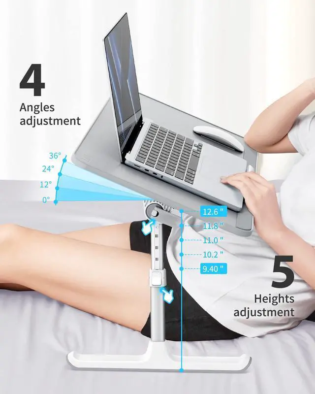 Alt view image 7 of 7 - Non-Slip Leather Laptop Bed Tray Table,Lap Desk with Laptop Stopper Portable Height & Angle Adjustable Laptop Stand with Foldable Legs, Notebook Stand Reading Desk for Sofa Couch
