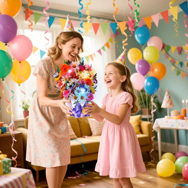 Alt view image 3 of 7 - Birthday Cards, Butterfly & Daisy Birthday Card with Music and Light, Flower Bouquet 3D Card for Women Mom Wife