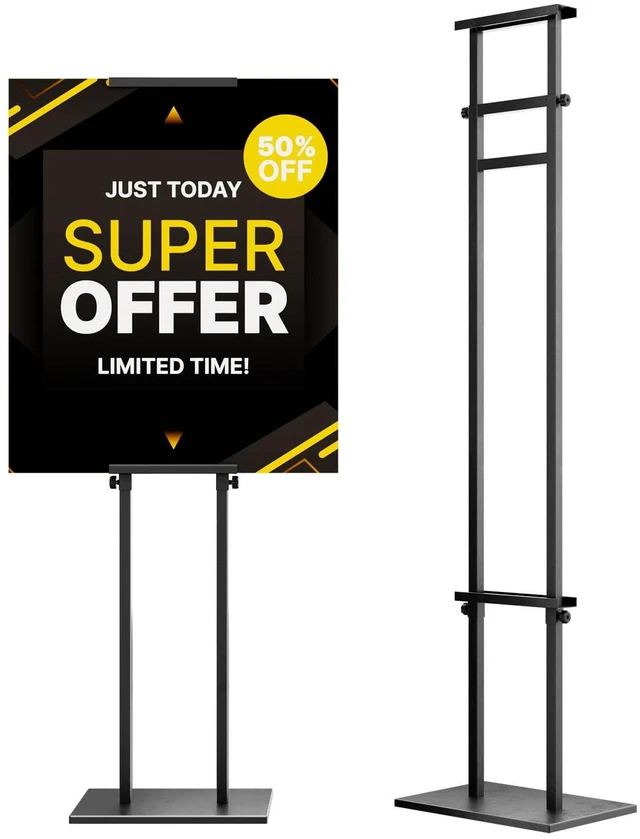 Main image of Display Stand Sign Holder, Heavy Duty Adjustable Poster Stand Pedestal Sign Stand with Non-Slip Base, Up to 75inch, Double-Sided for Board & Foam Sign, Fit Wedding, Restaurant, Business