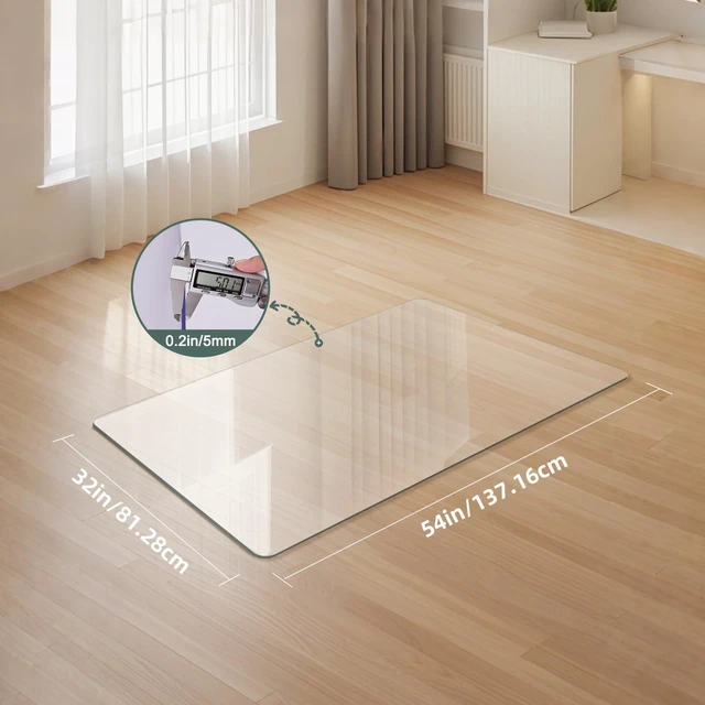 Alt view image 2 of 7 - Glass Chair Mat Heavy 54" x 32" -1/5" Thick Premium Tempered Glass Duty Hard Glass Chair Mats -for Office Chair on Carpet or Hard Floor with 4 Anti-Slip Pads