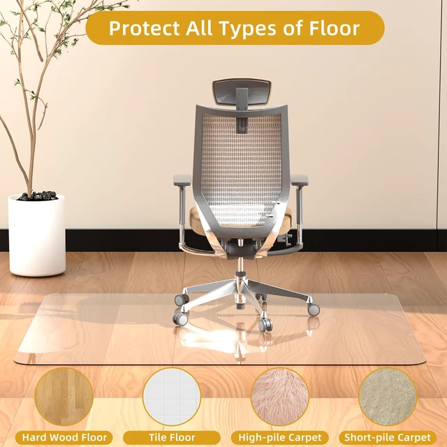 Alt view image 4 of 7 - Glass Chair Mat Heavy 54" x 32" -1/5" Thick Premium Tempered Glass Duty Hard Glass Chair Mats -for Office Chair on Carpet or Hard Floor with 4 Anti-Slip Pads