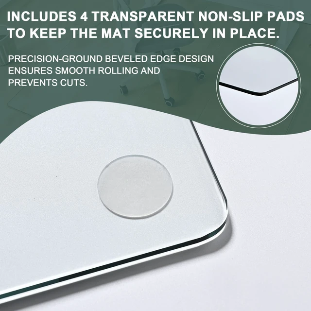 Alt view image 3 of 7 - Glass Chair Mat Heavy 54" x 32" -1/5" Thick Premium Tempered Glass Duty Hard Glass Chair Mats -for Office Chair on Carpet or Hard Floor with 4 Anti-Slip Pads