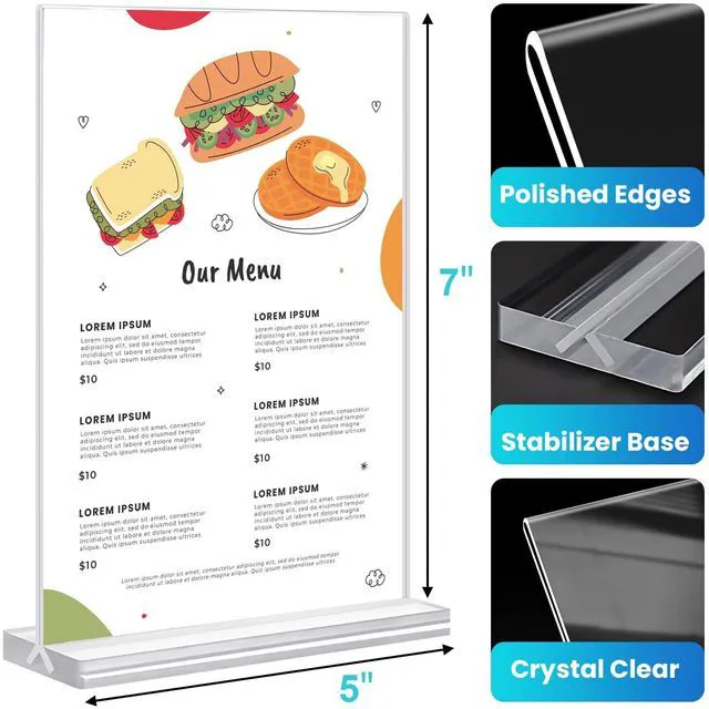 Alt view image 4 of 7 - Acrylic Sign Holder 5x7, 11 Pack Clear TableTop Sign Holder-Sided, Plastic Flyer Display Holder with Vertical Base, Clear Flyer Stand Menu Table Display Holders for Restaurants Office Store Show Fair