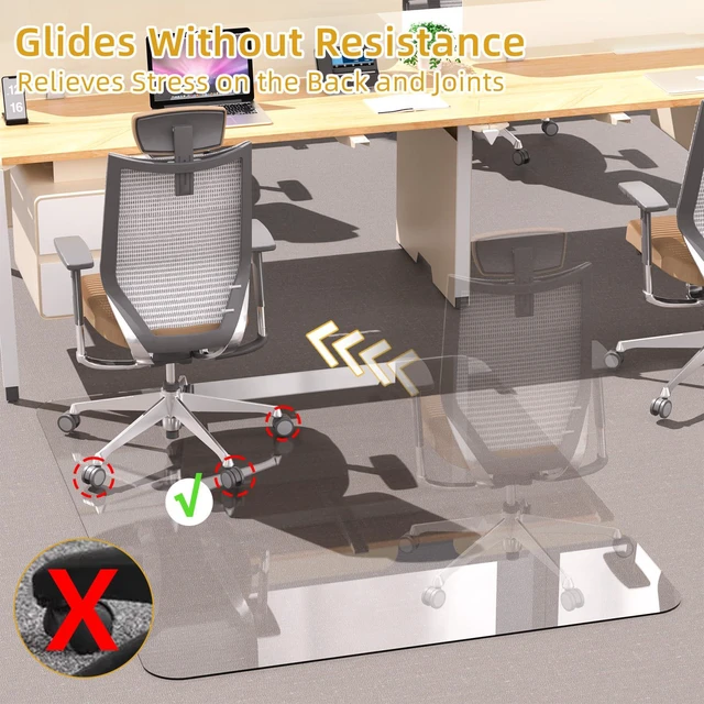 Alt view image 6 of 7 - Glass Chair Mat Heavy 54" x 32" -1/5" Thick Premium Tempered Glass Duty Hard Glass Chair Mats -for Office Chair on Carpet or Hard Floor with 4 Anti-Slip Pads