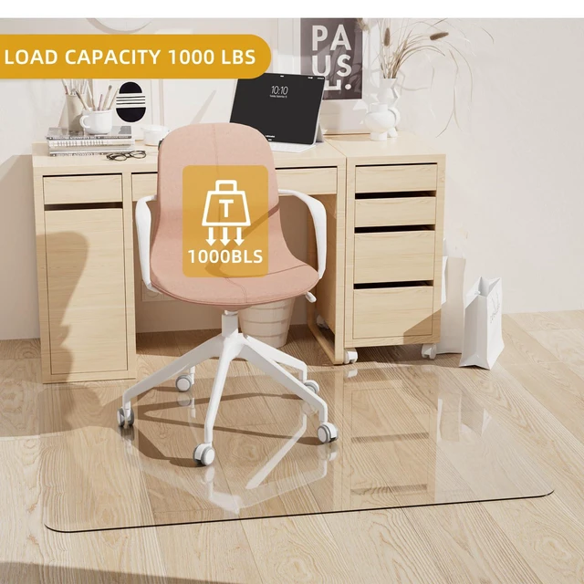 Alt view image 7 of 7 - Glass Chair Mat Heavy 54" x 32" -1/5" Thick Premium Tempered Glass Duty Hard Glass Chair Mats -for Office Chair on Carpet or Hard Floor with 4 Anti-Slip Pads