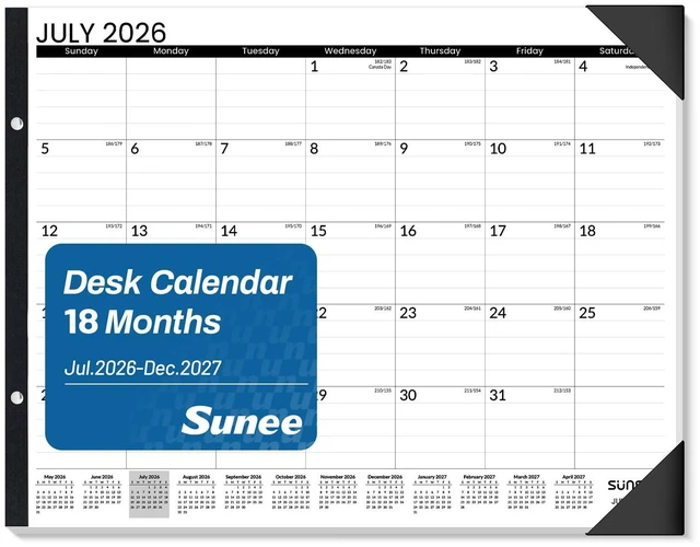 Main image of Desk Calendar 2026 Large 22x17 from July 2026 to December 2027, Extra Large Desktop Monthly Calendar Pad 18 Months For Teacher or Office, Desk Top, Black Minimalism