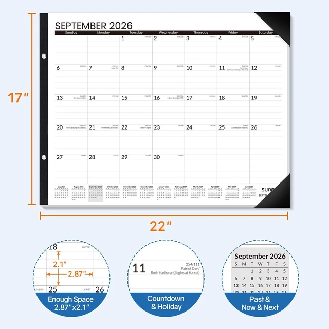 Alt view image 2 of 7 - Desk Calendar 2026 Large 22x17 from July 2026 to December 2027, Extra Large Desktop Monthly Calendar Pad 18 Months For Teacher or Office, Desk Top, Black Minimalism