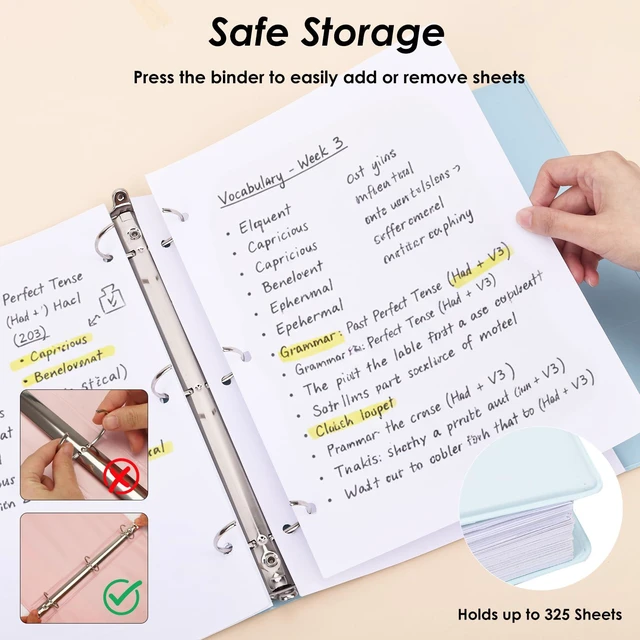 Alt view image 5 of 7 - 6 Pack 3 Ring Binders 1.5 inch, Three Round Ring 1.5'' Binders with 2 Pockets Interior, 6 Assorted Pastel Color, Fits 8.5'' x 11'' Letter Size Paper for School Office Supplies