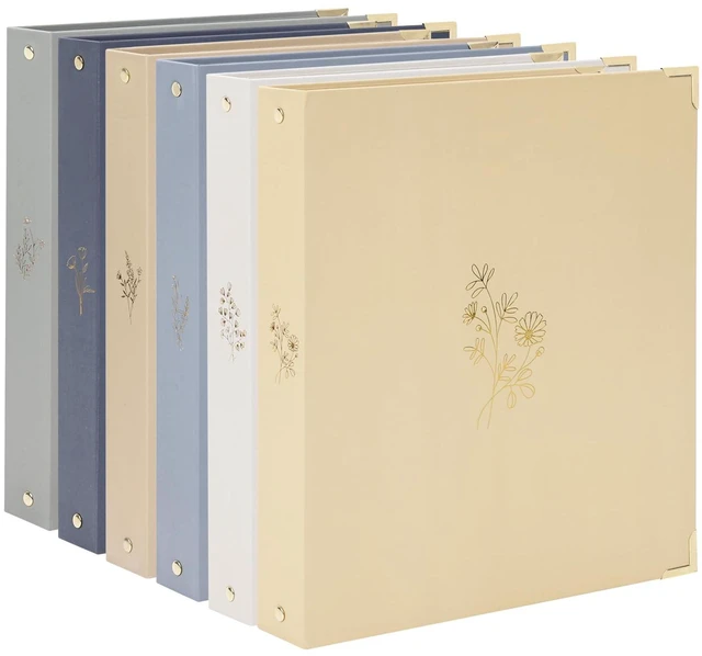 Main image of 6 Pack 3 Ring Binders 1 inch, Three Round Ring 1'' Binders with 2 Pockets Interior, 6 Gold-Stamped Floral Color, Fits 8.5'' x 11'' Letter Size Paper for School Office Supplies