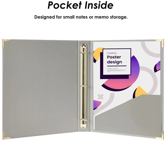 Alt view image 4 of 7 - 6 Pack 3 Ring Binders 1 inch, Three Round Ring 1'' Binders with 2 Pockets Interior, 6 Gold-Stamped Floral Color, Fits 8.5'' x 11'' Letter Size Paper for School Office Supplies