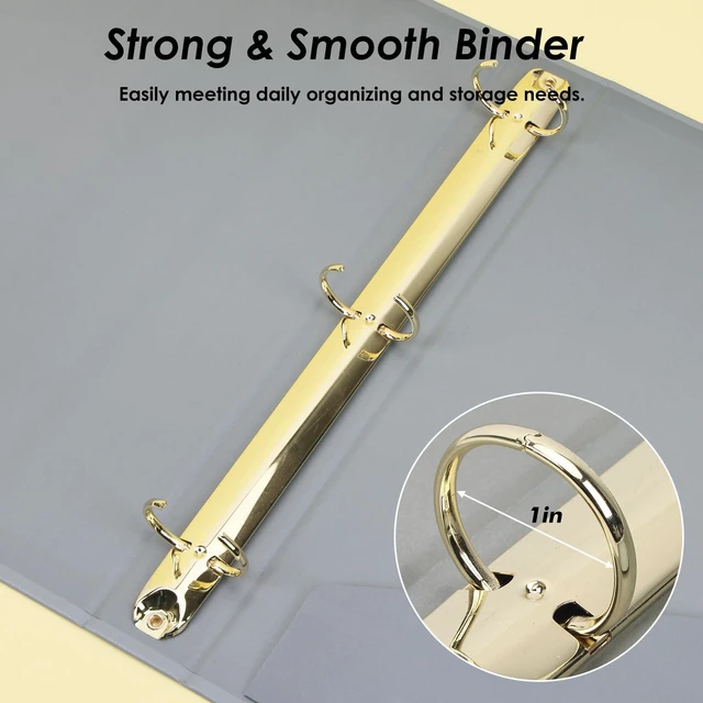Alt view image 3 of 7 - 6 Pack 3 Ring Binders 1 inch, Three Round Ring 1'' Binders with 2 Pockets Interior, 6 Gold-Stamped Floral Color, Fits 8.5'' x 11'' Letter Size Paper for School Office Supplies