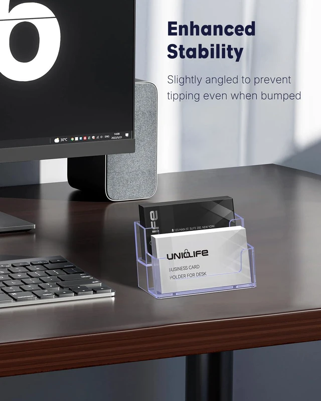 Alt view image 6 of 7 - 4 Pack Acrylic Business Card Holder for Desk, 120 Card Capacity 2 Slots Clear Business Card Display Stand for Men Women Desktop Business Card Organizer Card Stand for Office Home Exhibition