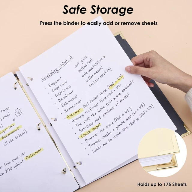 Alt view image 5 of 7 - 6 Pack 3 Ring Binders 1 inch, Three Round Ring 1'' Binders with 2 Pockets Interior, 6 Gold-Stamped Floral Color, Fits 8.5'' x 11'' Letter Size Paper for School Office Supplies