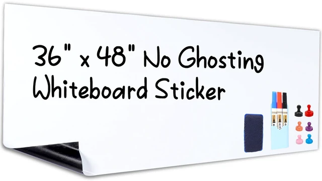 Main image of White Board for Wall, 36" x 48" Peel and Stick Paper, No Ghosting Transform Any Wall into Dry Erase Surface, Self-Adhesive, Attach Magnets to Hold Notes, Includes Markers, Eraser and Magnets