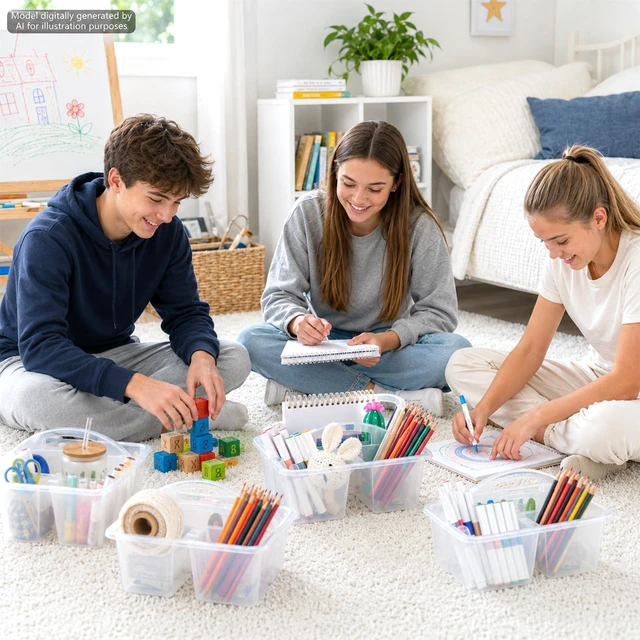 Alt view image 4 of 7 - 6 Pack Classroom Caddy with Handle Plastic Storage Caddy Organizer with 3 Compartments Desk Caddies Holder Portable Storage Bin for Pencil, Crayon, Marker, Home, Office, School Supply(Clear)