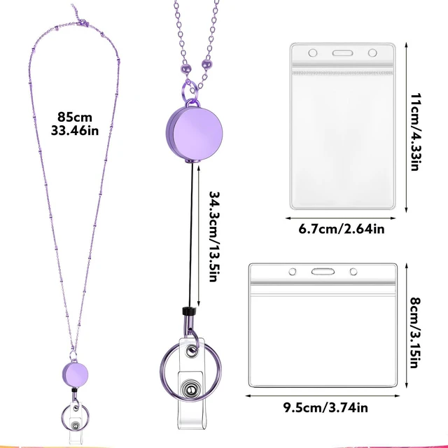Alt view image 2 of 7 - 3 Pack Badge Lanyards with Retractable Reels and 6 Id Holders Stainless Steel Lanyards, 33.5 In Length, 13.5 In Retractable Reel, Waterproof Holders, 3 Colors, For Teachers And Staff