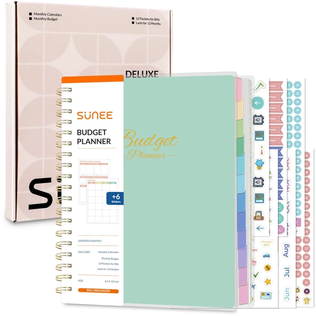 Main image of Budget Planner - Deluxe Monthly Budget Book with 12-Pockets for Bill Organizer, Undated 12 Month Expense Tracker Notebook & Account Book B5 Size (8" x 10") to Manage Your Finance Planner, Green