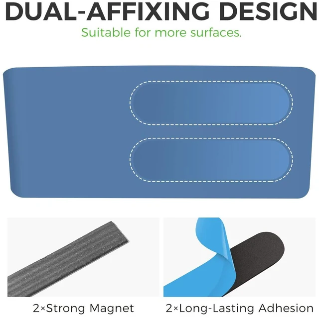 Alt view image 4 of 7 - Magnetic & Adhesive Marker Holder, Whiteboard Accessory Tray, Blue 8.6" × 2.7", Holds 4 Erasers and 12 Markers, Supports up to 3.3 lb, 2 Mounting Options, Fits Glass and Refrigerators