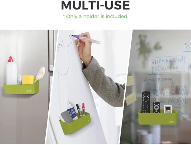 Alt view image 5 of 7 - Magnetic & Adhesive Marker Holder, Whiteboard Accessory Tray, Green 8.6" × 2.7", Holds 4 Erasers and 12 Markers, Supports up to 3.3 lb, 2 Mounting Options, Fits Glass and Refrigerators