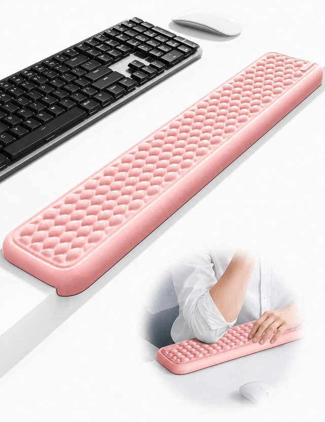 Main image of Ergonomic Full-Length L-Shaped Elbow Rest Pad, Desk Edge Pad, Pink Soft Memory Foam Supports Elbow and Forearm, Desk Edge Cushion for Keyboard, Mouse, Office and Gaming Use