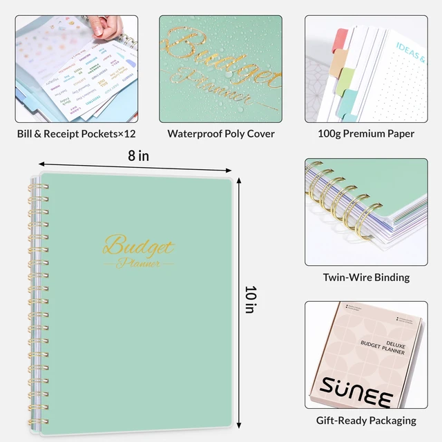 Alt view image 6 of 7 - Budget Planner - Deluxe Monthly Budget Book with 12-Pockets for Bill Organizer, Undated 12 Month Expense Tracker Notebook & Account Book B5 Size (8" x 10") to Manage Your Finance Planner, Green
