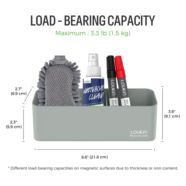 Alt view image 3 of 7 - Magnetic & Adhesive Marker Holder, Whiteboard Accessory Tray, Grey 8.6" × 2.7", Holds 4 Erasers and 12 Markers, Supports up to 3.3 lb, 2 Mounting Options, Fits Glass and Refrigerators