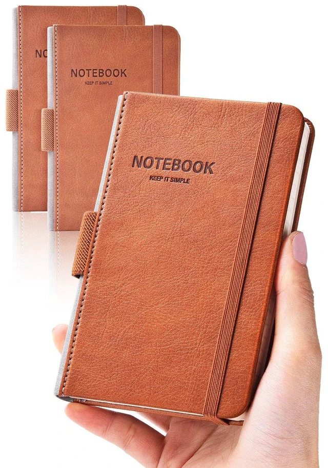 Main image of Pocket Notebook Small Notebook 2-Pack, 3.7" x 5.7" Pocket Notebooks Hardcover with Thick Lined Paper, Inner Pockets, Cover Letter Embossing Design Mini Journal Notepad Brown Leather