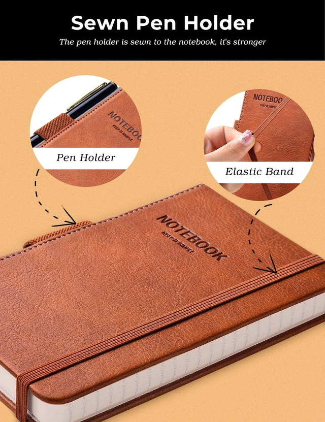 Alt view image 3 of 7 - Pocket Notebook Small Notebook 2-Pack, 3.7" x 5.7" Pocket Notebooks Hardcover with Thick Lined Paper, Inner Pockets, Cover Letter Embossing Design Mini Journal Notepad Brown Leather